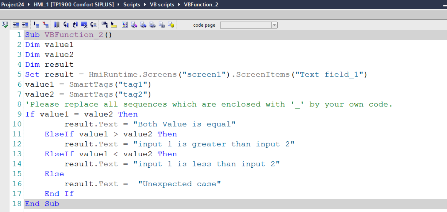 example of multiple if else statement in wincc vbscript